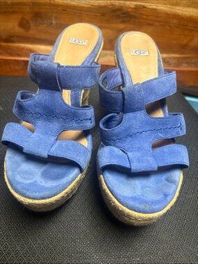 UGG Blue Suede Espadrille Wedge Sandals